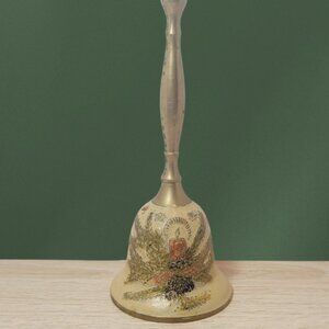 Vintage Brass Hand Bell with Worn Enamel – Rustic Ritual Decor